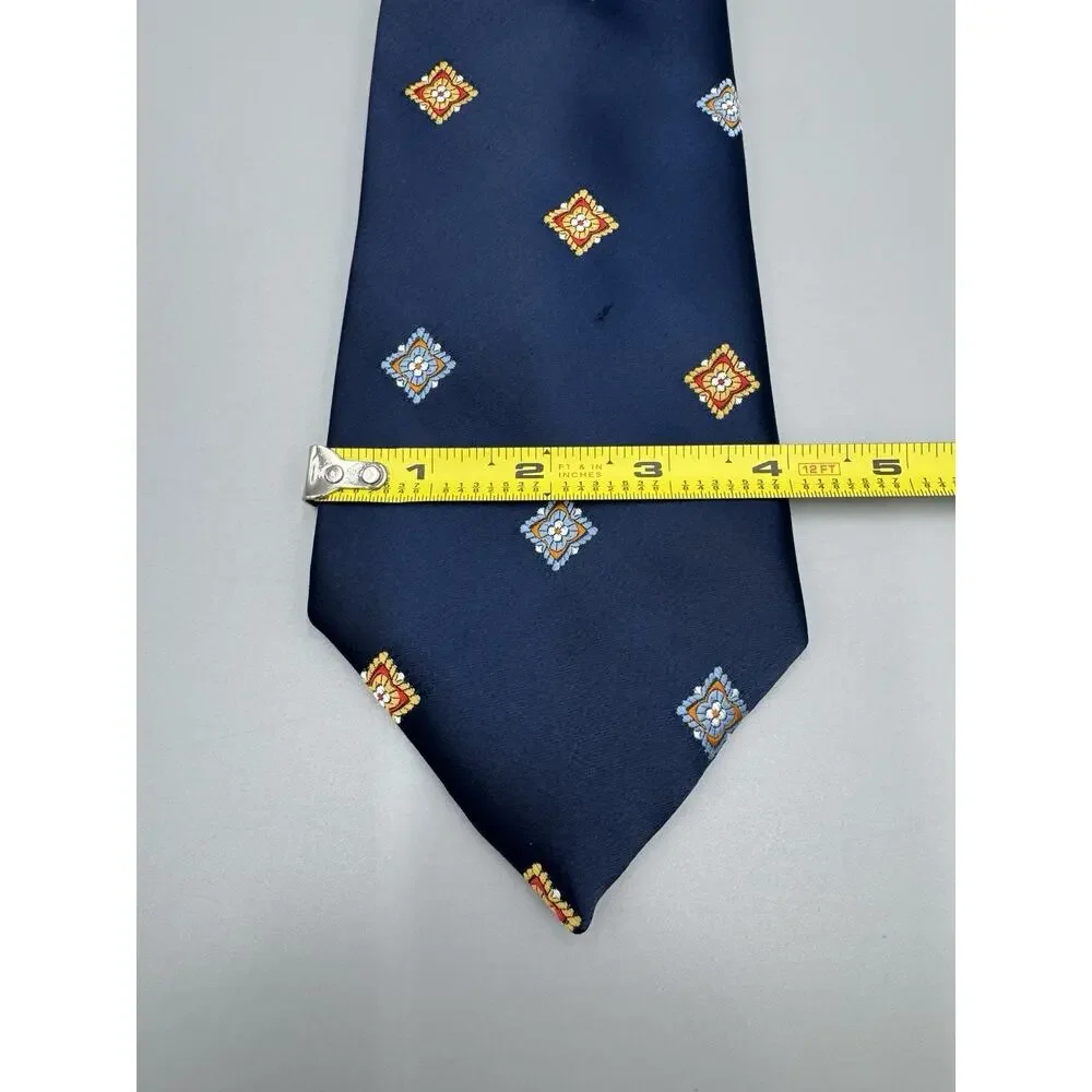Vintage Johnny Carson Necktie Blue W/‎ Floral Geometric Designs 54” Total Length